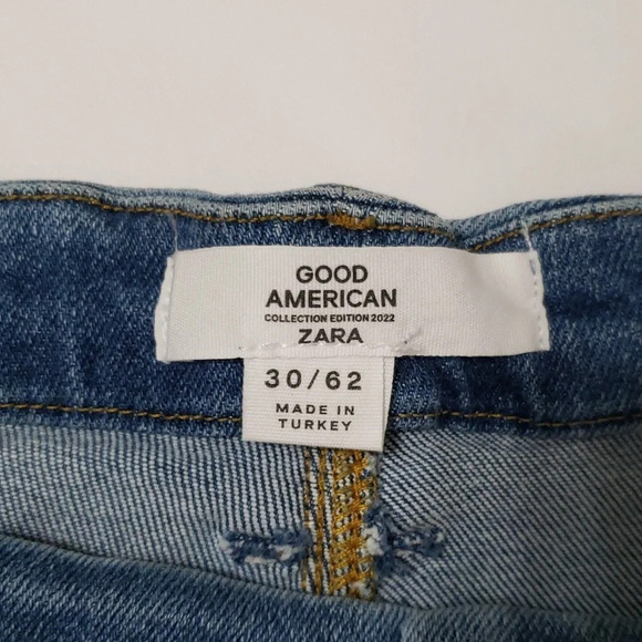 Good American x Zara High Rise Skinny Jeans Medium Wash Women's 30W/62 Distress - Picture 4 of 16